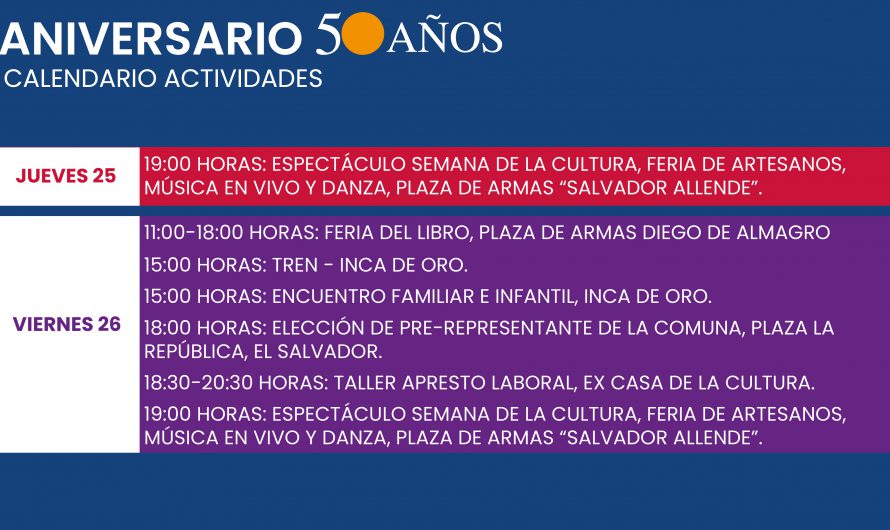 CONTINUAN ACTIVIDADES ANIVERSARIO  50 DE LA COMUNA DE DIEGO DE ALMAGRO