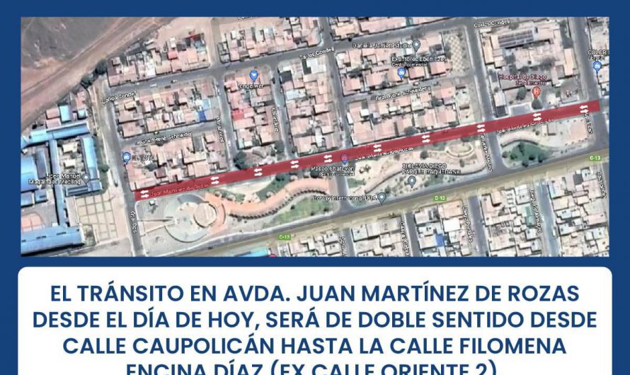 Cambio sentido transito en av juan martinez entre caupolican y  filomena encina (doble sentido)