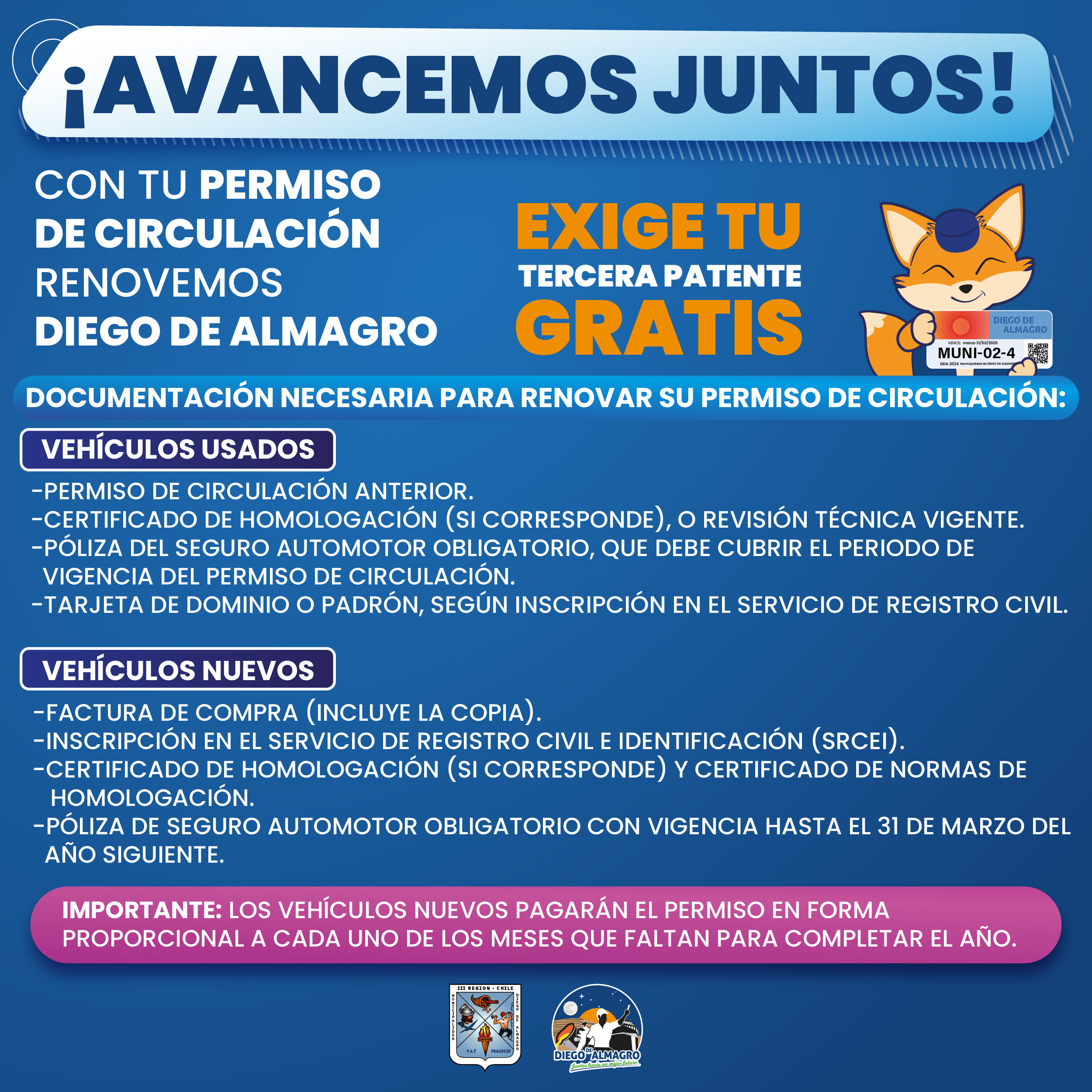 Con tu permiso de circulacion renovemos Diego  De Almagro