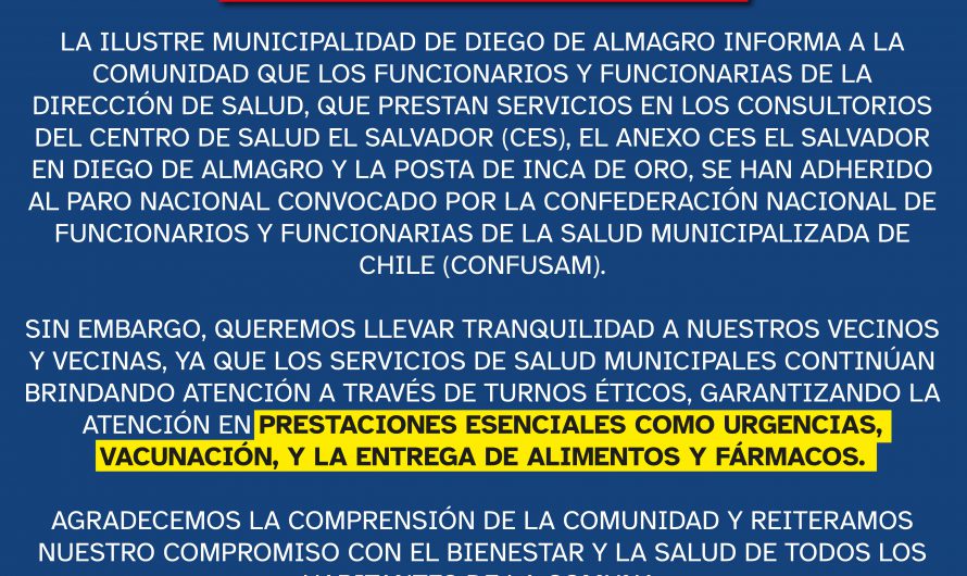 Funcionarios de salud municipal adhieren a paro nacional