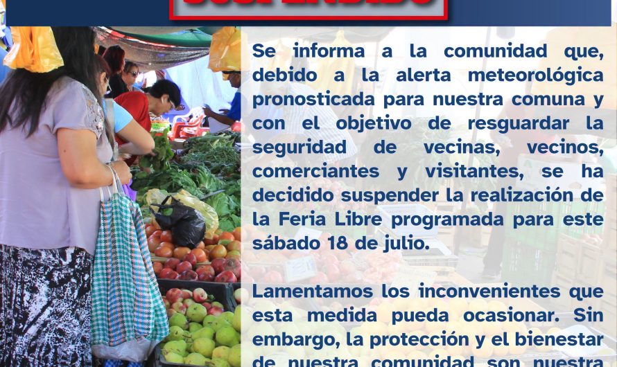 LLUVIAS 2026 : Suspension de feria libre por lluvias